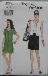 9478 SO EZ VOGUE SS/ SLEEVELESS  VESTEE TOP,  SHORTS PATTERN 8-12, 14-16 choice